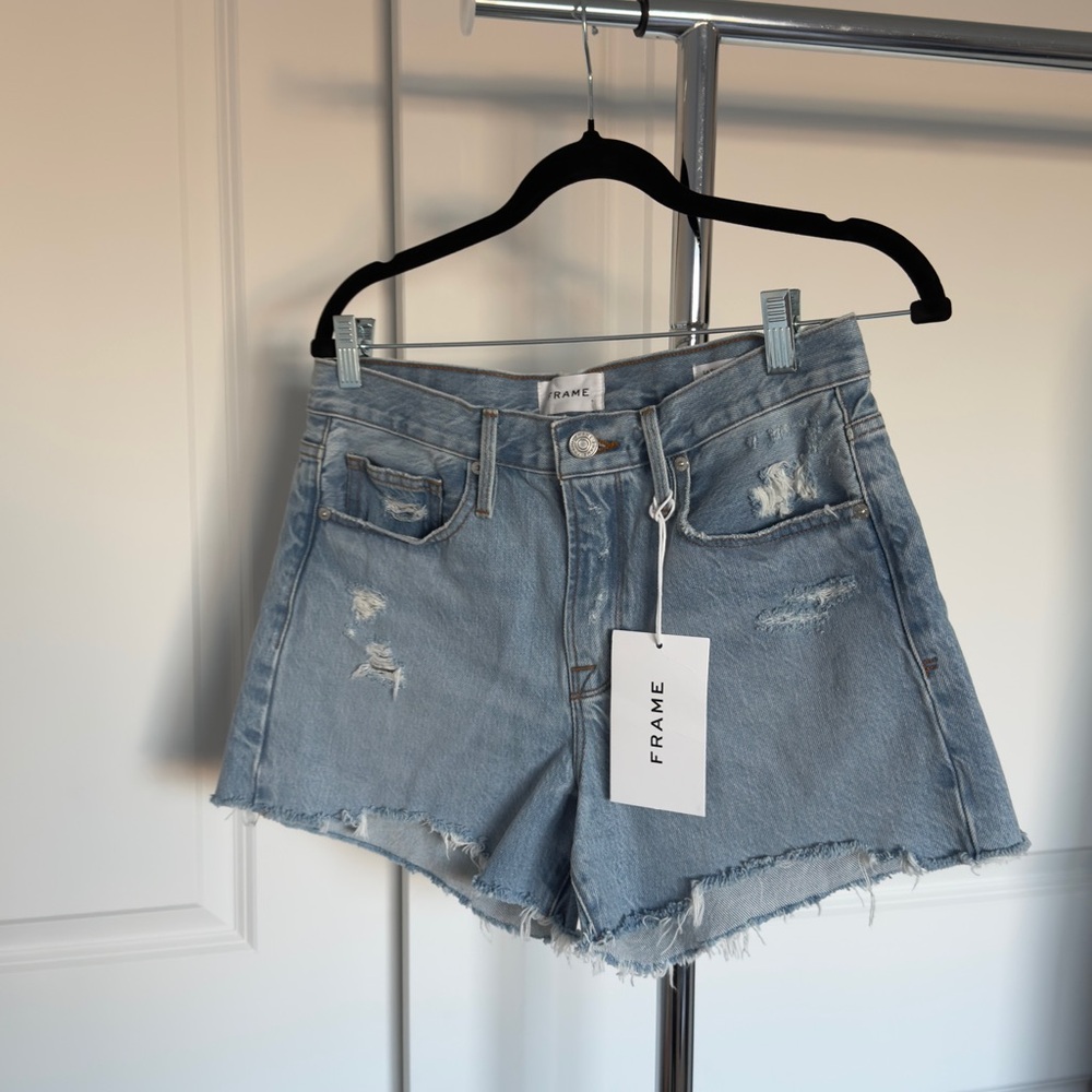 Frame Denim Women's Distressed Denim Shorts - Light Blue